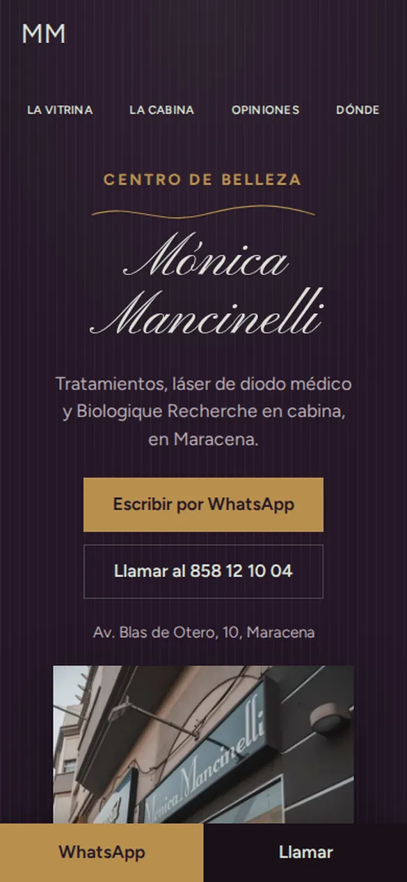 Primera pantalla de la web de Mónica Mancinelli en un móvil